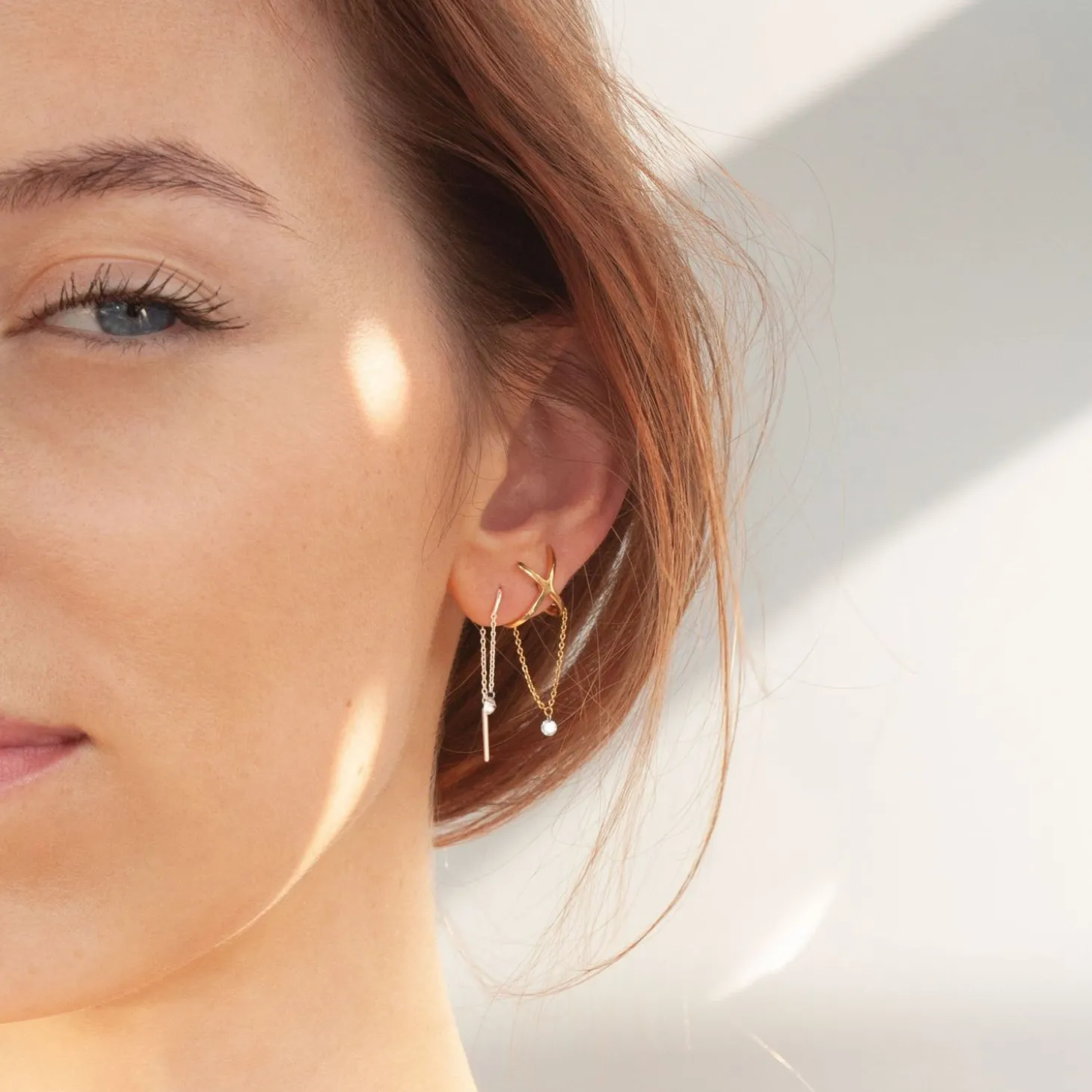 Aria - 18Ct Gold, 0.08Ct Drilled Diamond Threader Earrings (Pair)^The Alkemistry Online