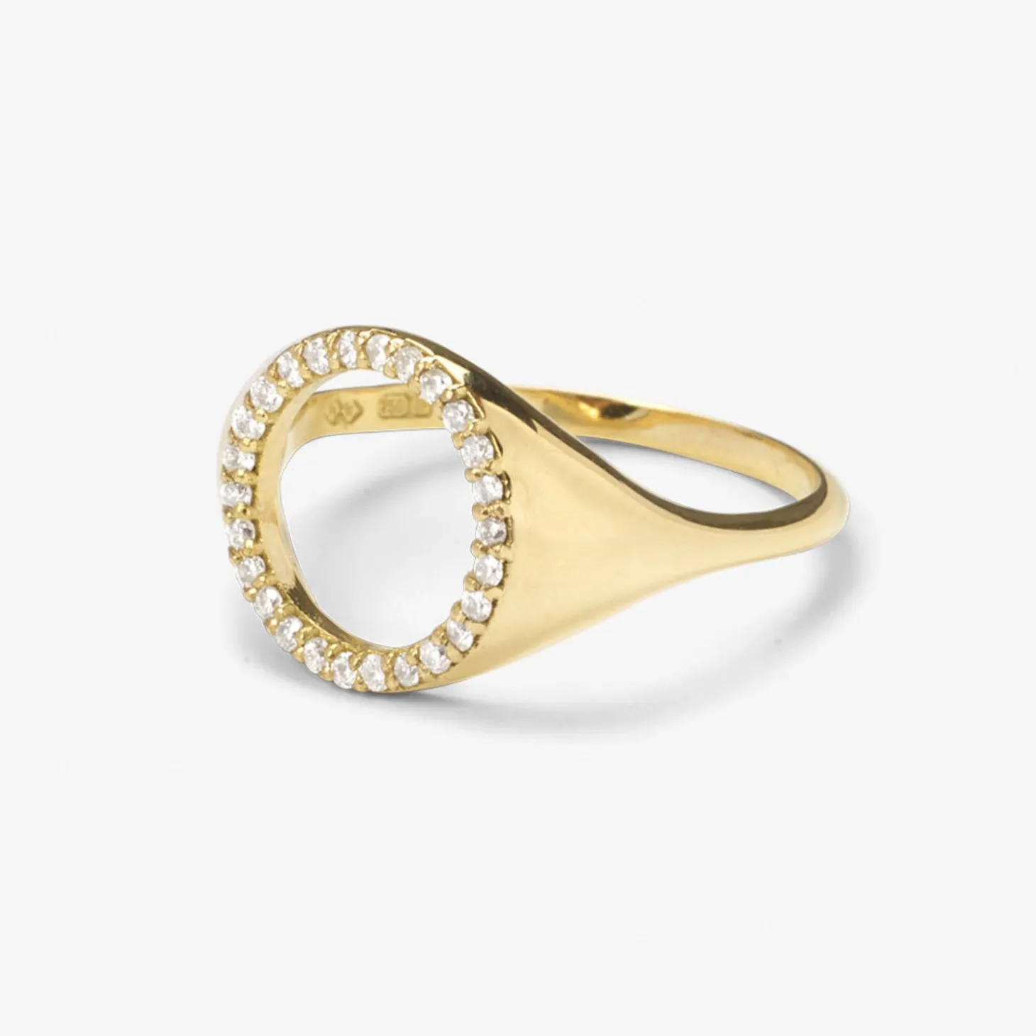 Aria - 18Ct Gold, Pave Diamond Circle Signet Ring^The Alkemistry Shop