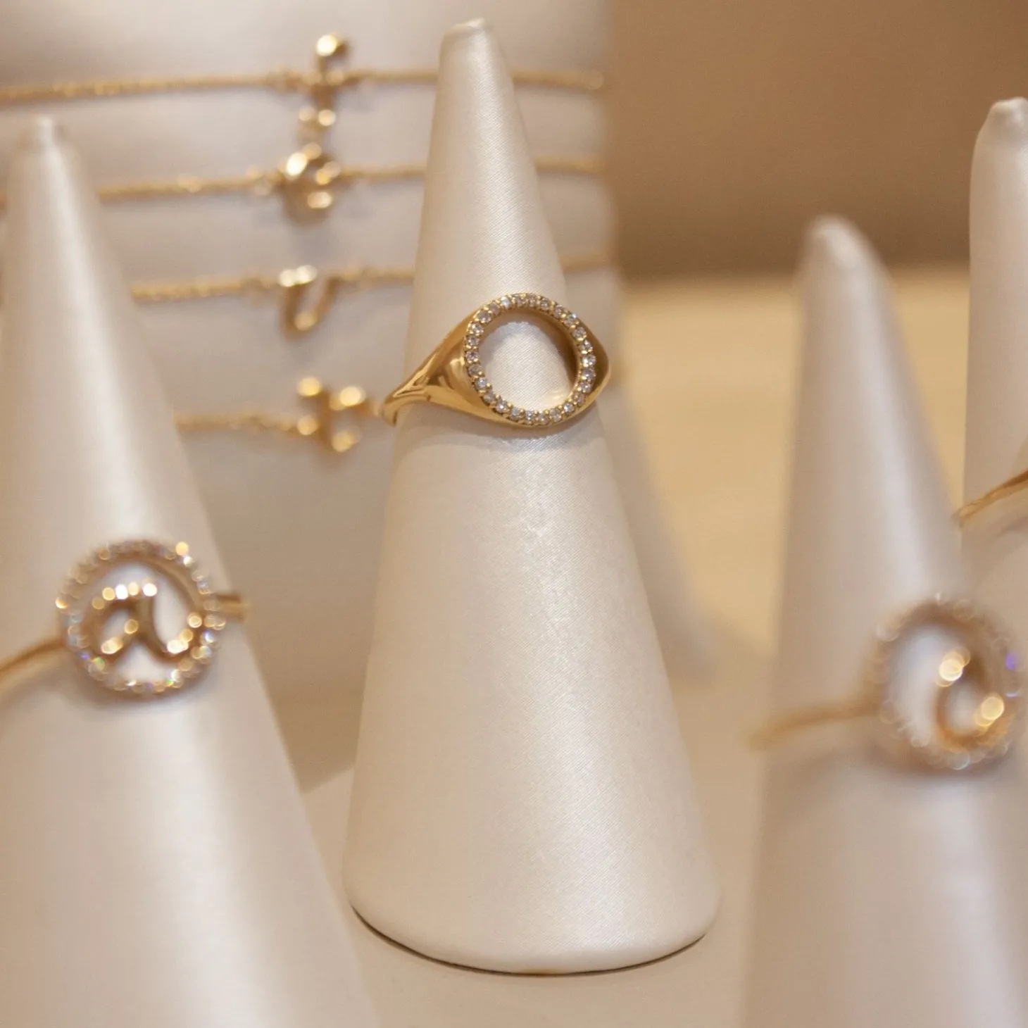 Aria - 18Ct Gold, Pave Diamond Circle Signet Ring^The Alkemistry Shop