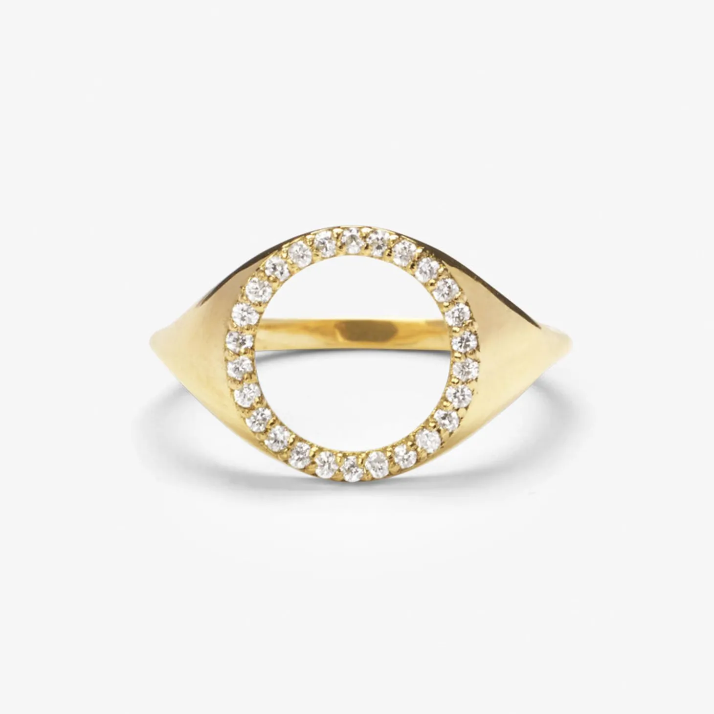 Aria - 18Ct Gold, Pave Diamond Circle Signet Ring^The Alkemistry Shop