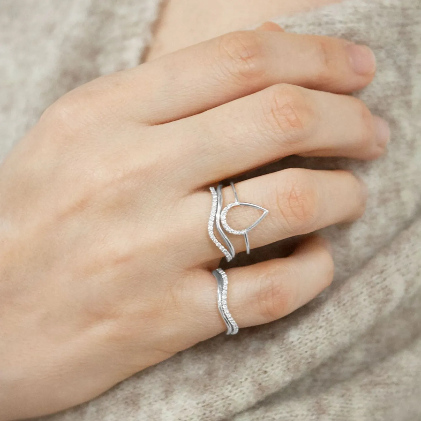 Aria - 18Ct Gold, Pave Diamond Wave Pinky Ring^The Alkemistry Outlet