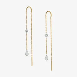 Aria - 18Ct Gold, Rose & Brilliant Cut Diamond Threader Earrings (Pair)^The Alkemistry Store