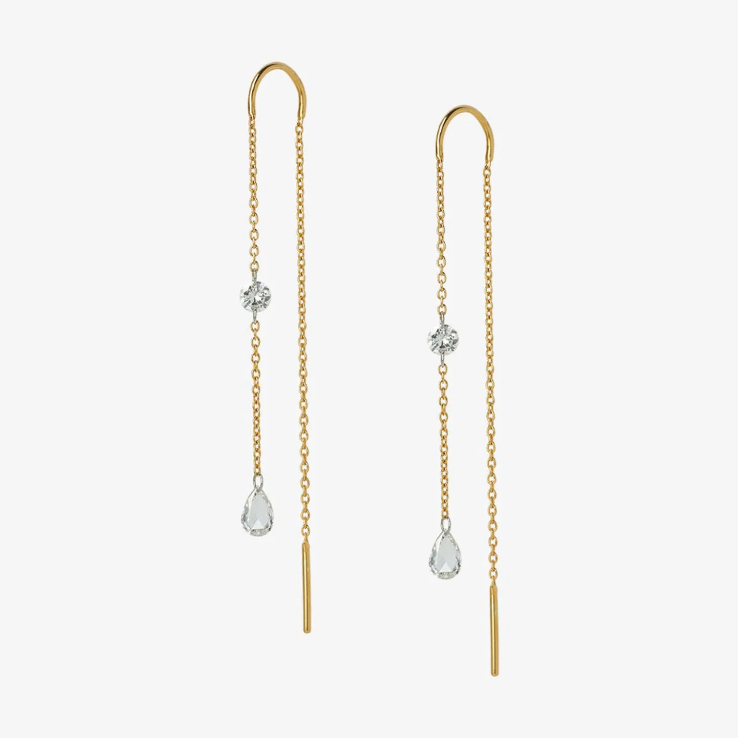 Aria - 18Ct Gold, Rose & Brilliant Cut Diamond Threader Earrings (Pair)^The Alkemistry Store