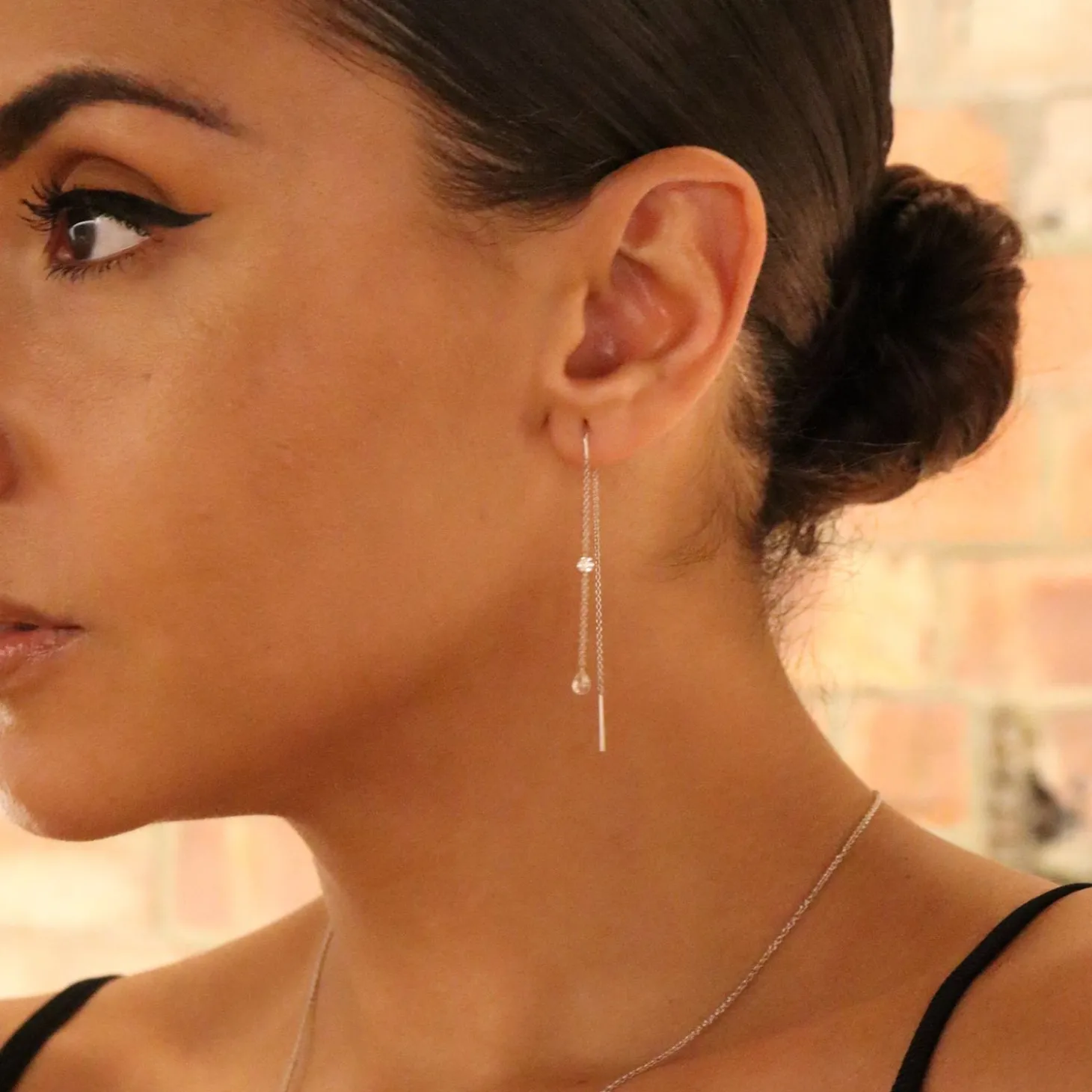 Aria - 18Ct Gold, Rose & Brilliant Cut Diamond Threader Earrings (Pair)^The Alkemistry Shop