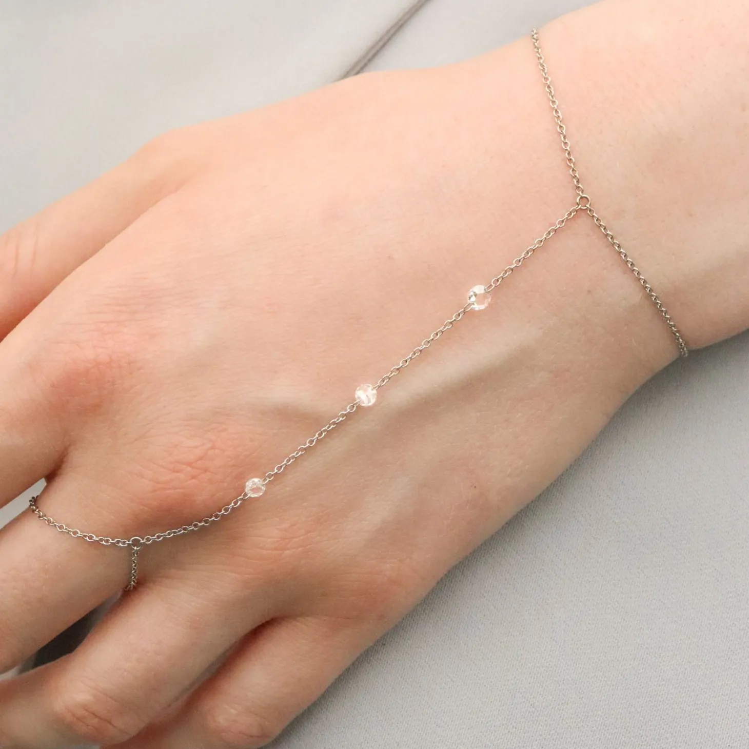 Aria - 18Ct Gold, Triple Rose Cut Diamond Hand Bracelet^The Alkemistry Online