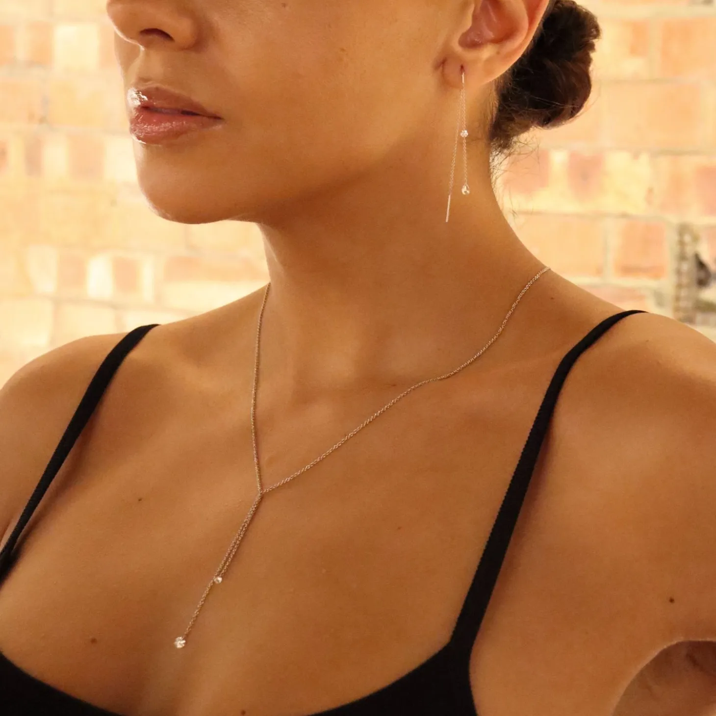 Aria - 18Ct Gold, Two Drilled Diamond Lariat Necklace^The Alkemistry Clearance