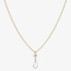 Aria- 18Ct Gold, Rose And Brilliant Cut Pear Pendant Necklace^The Alkemistry Online