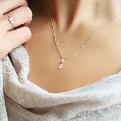 Aria- 18Ct Gold, Rose And Brilliant Cut Pear Pendant Necklace^The Alkemistry Online