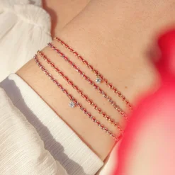 Auric - 18Ct Gold, 'Love' Pink & Garnet Woven Chain Diamond Bracelet^The Alkemistry Sale