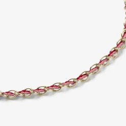 Auric - 18Ct Gold, 'Love' Pink & Garnet Woven Chain Bracelet^The Alkemistry Sale