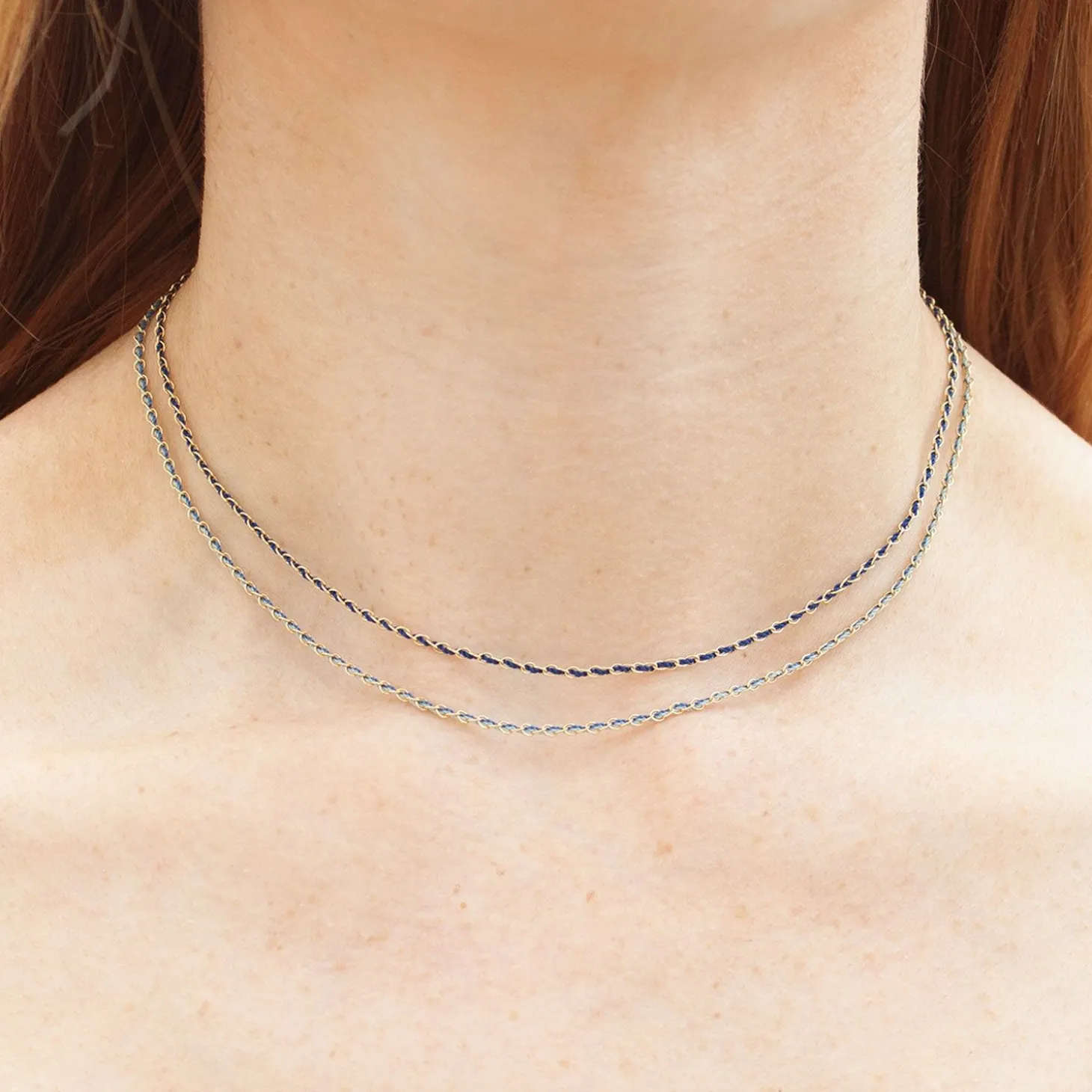 Auric - 18Ct Gold, 'Nurture' Blue & Turquoise Woven Chain Necklace^The Alkemistry Store