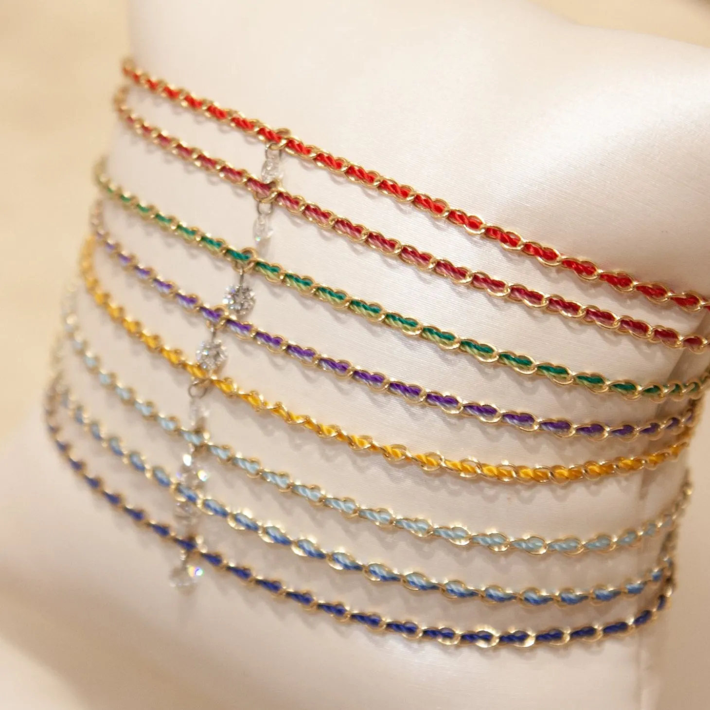 Auric - 18Ct Gold, 'Nurture' Blue & Turquoise Woven Chain Diamond Bracelet^The Alkemistry New