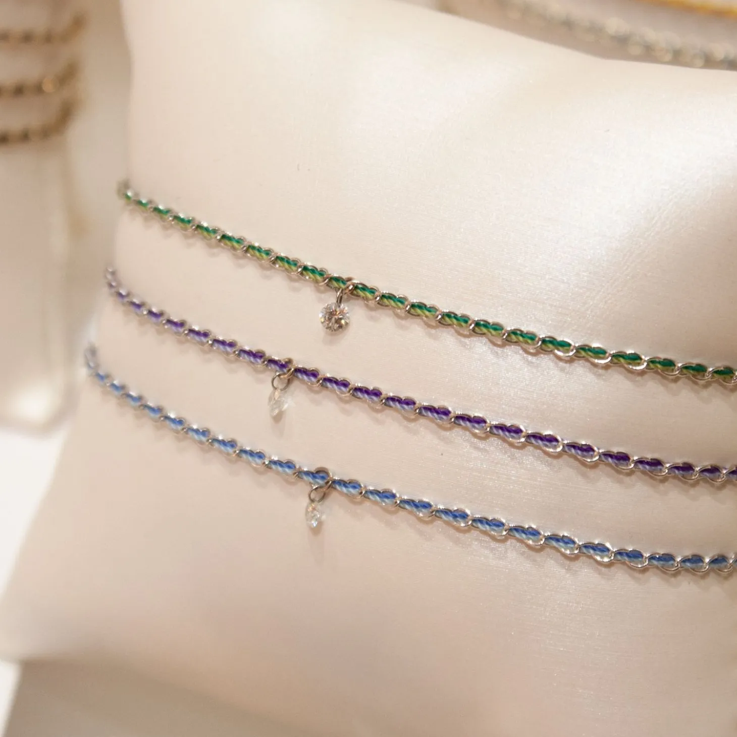 Auric - 18Ct Gold, 'Nurture' Blue & Turquoise Woven Chain Diamond Bracelet^The Alkemistry Hot