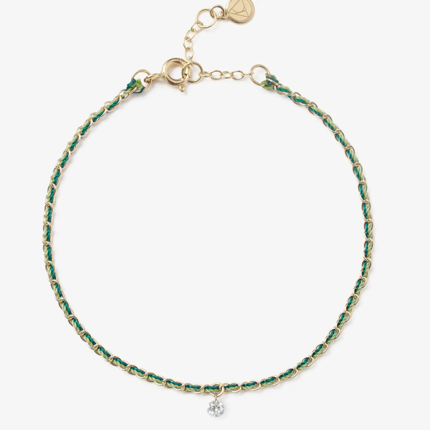 Auric - 18Ct Gold, 'Prosperity' Green & Jade Woven Chain Diamond Bracelet^The Alkemistry Shop