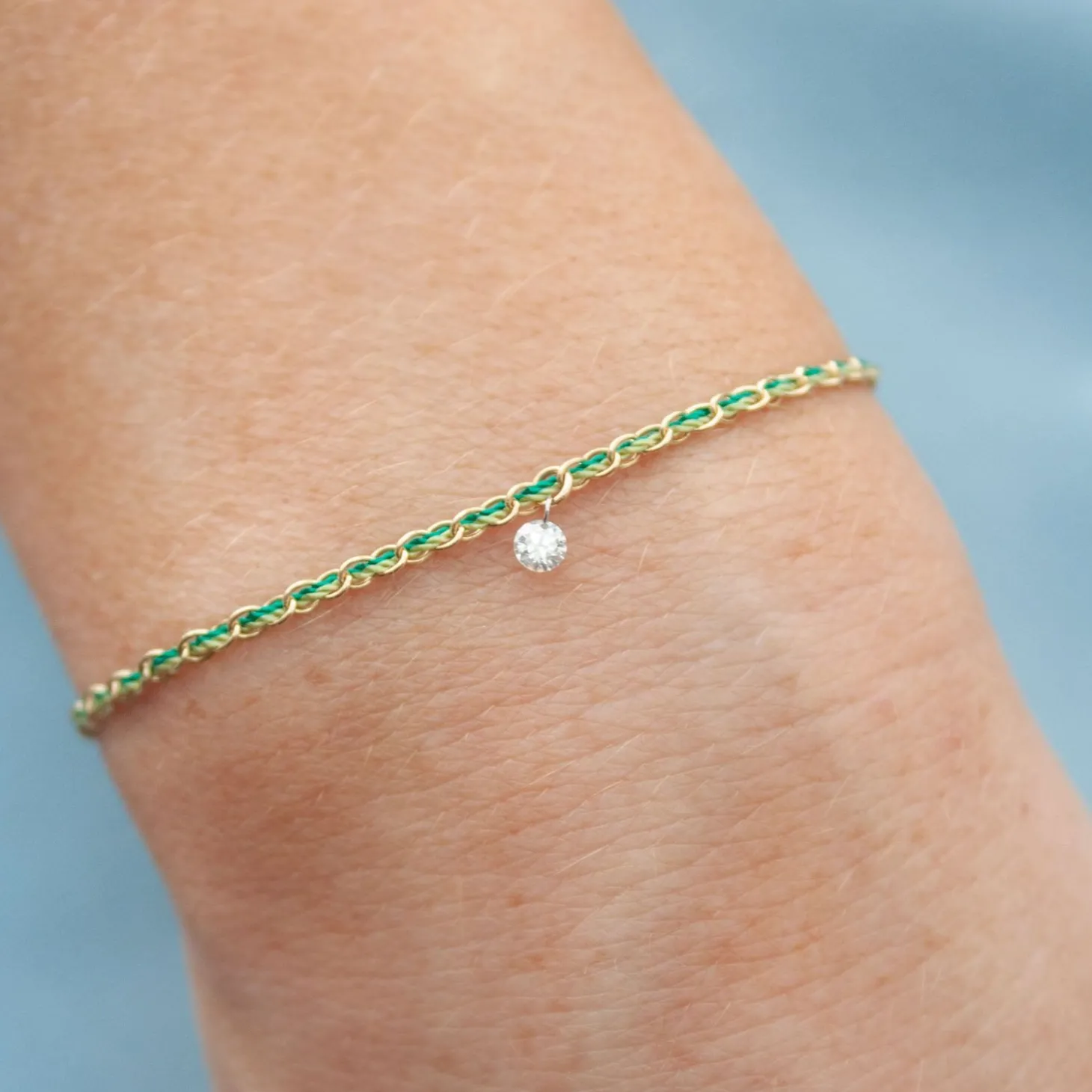 Auric - 18Ct Gold, 'Prosperity' Green & Jade Woven Chain Diamond Bracelet^The Alkemistry Shop