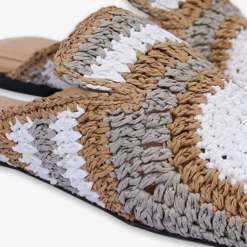 Auric - Grey, White & Beige, Woven Raffia Leather Slippers^The Alkemistry Flash Sale