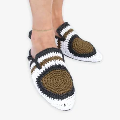 Auric - Khaki, Black & White, Woven Raffia Leather Slippers^The Alkemistry Clearance