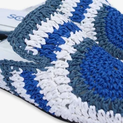 Auric - Navy, Blue & White, Woven Raffia Leather Slippers^The Alkemistry Hot