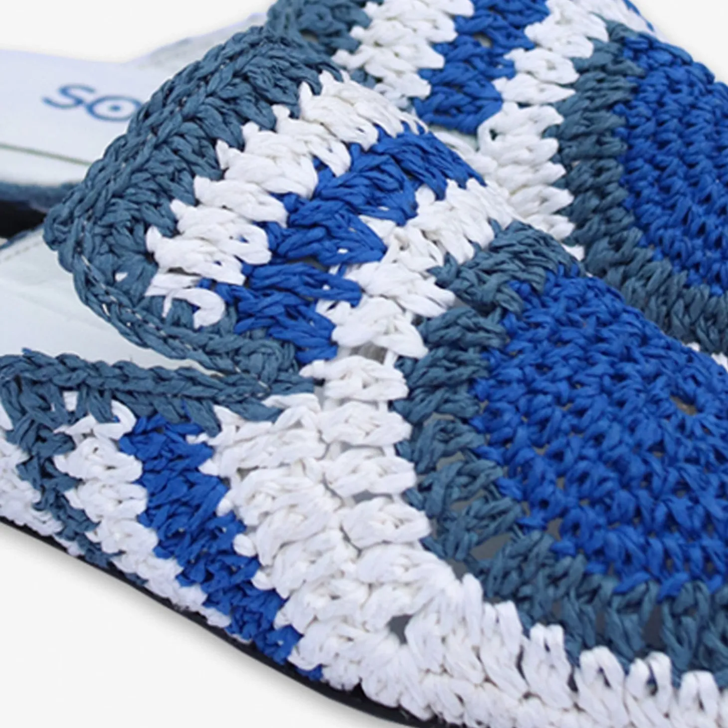 Auric - Navy, Blue & White, Woven Raffia Leather Slippers^The Alkemistry Hot