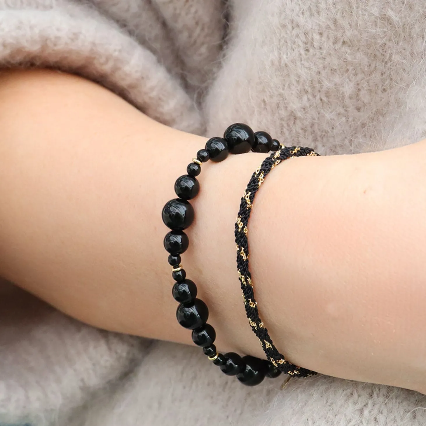 Boba - 18Ct Gold, Black Onyx Bead Bubble Bracelet^The Alkemistry Hot