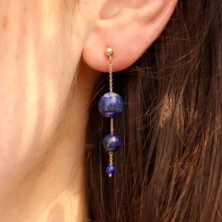 Boba - 18Ct Gold, Lapis Bead Bubble Drop Earring (Pair)^The Alkemistry Fashion