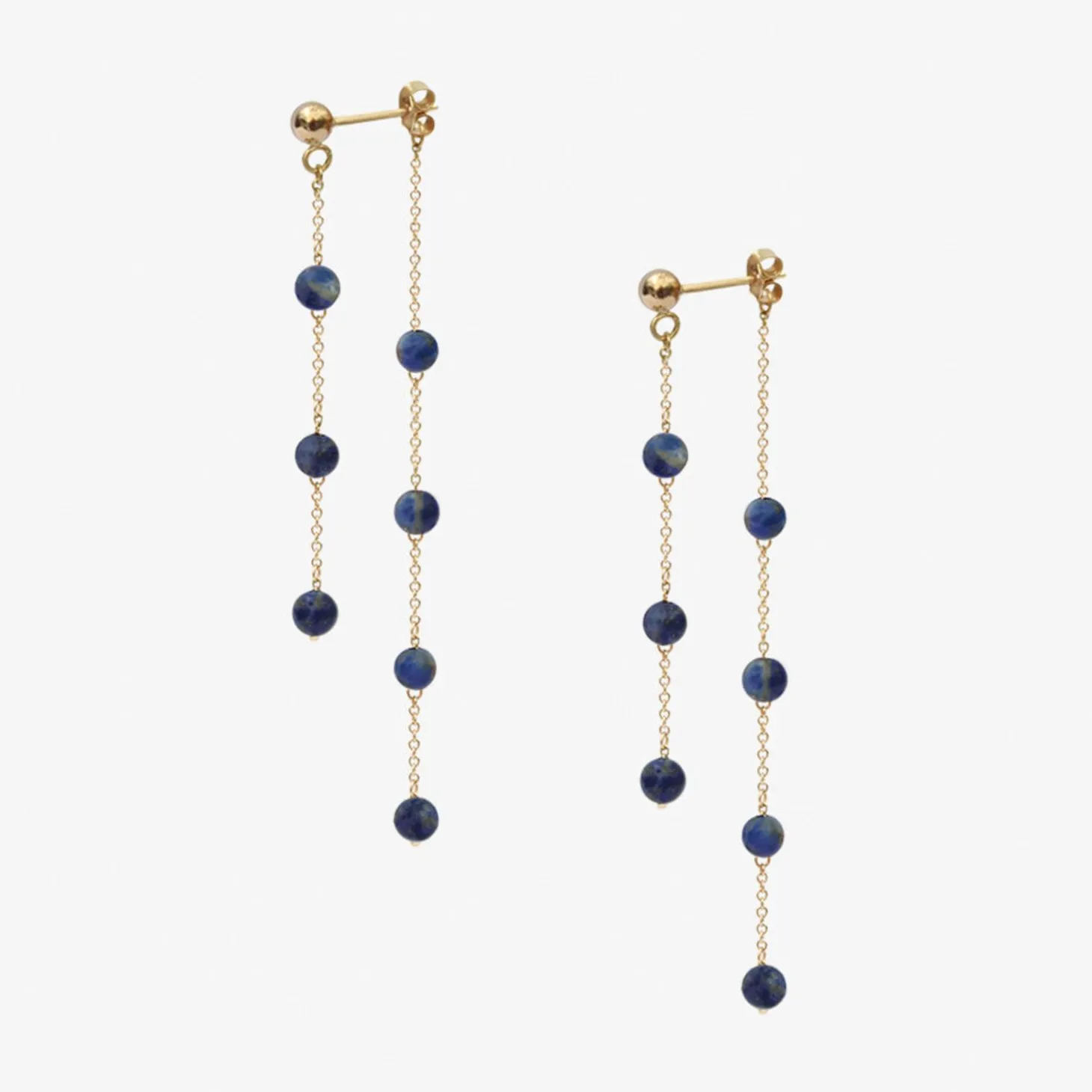 Boba - 18Ct Gold, Lapis Bead And Chain Double Earring (Pair)^The Alkemistry Clearance