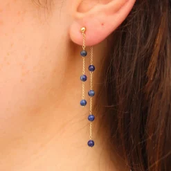 Boba - 18Ct Gold, Lapis Bead And Chain Double Earring (Pair)^The Alkemistry Clearance