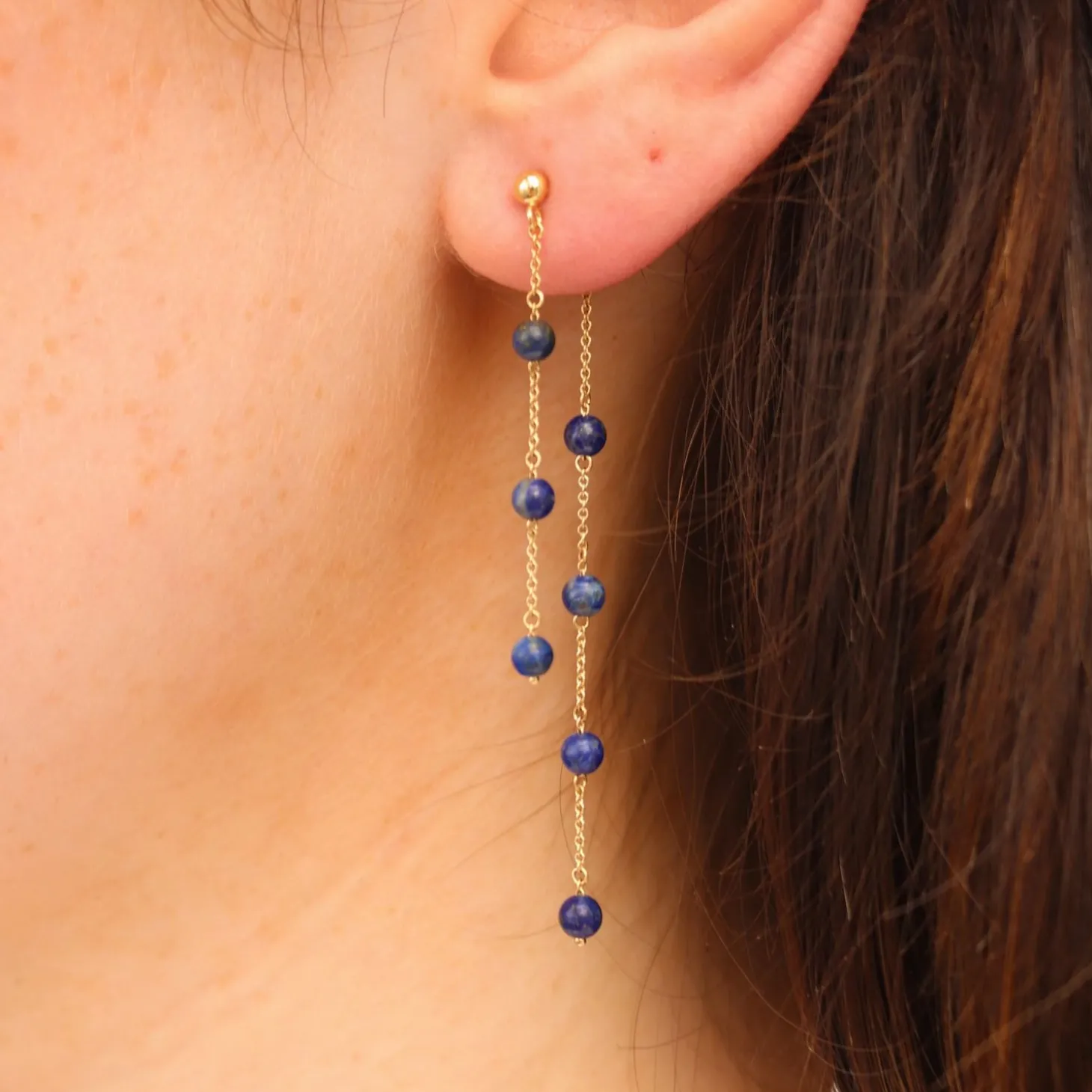 Boba - 18Ct Gold, Lapis Bead And Chain Double Earring (Pair)^The Alkemistry Clearance