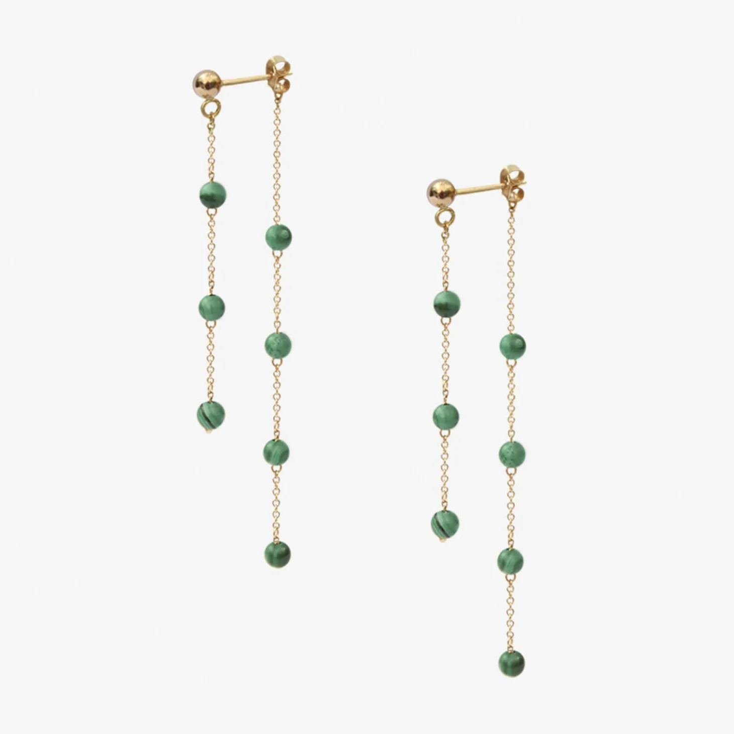 Boba - 18Ct Gold, Malachite Bead And Chain Double Earring (Pair)^The Alkemistry Discount