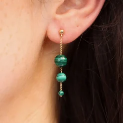 Boba - 18Ct Gold, Malachite Bead Bubble Drop Earring (Pair)^The Alkemistry Outlet
