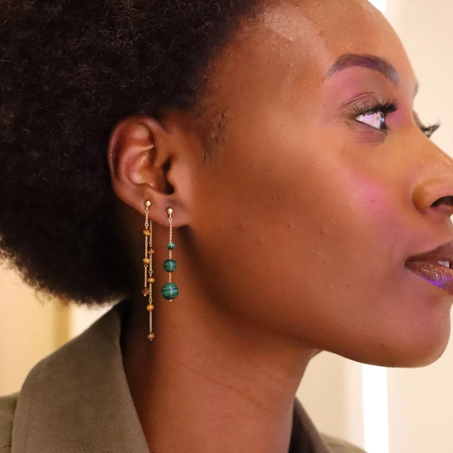 Boba - 18Ct Gold, Malachite Bead Bubble Drop Earring (Pair)^The Alkemistry Outlet