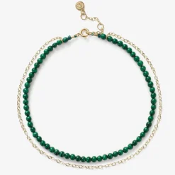 Cinta - 18Ct Gold, Malachite Bead And Gold Chain Anklet^The Alkemistry Fashion