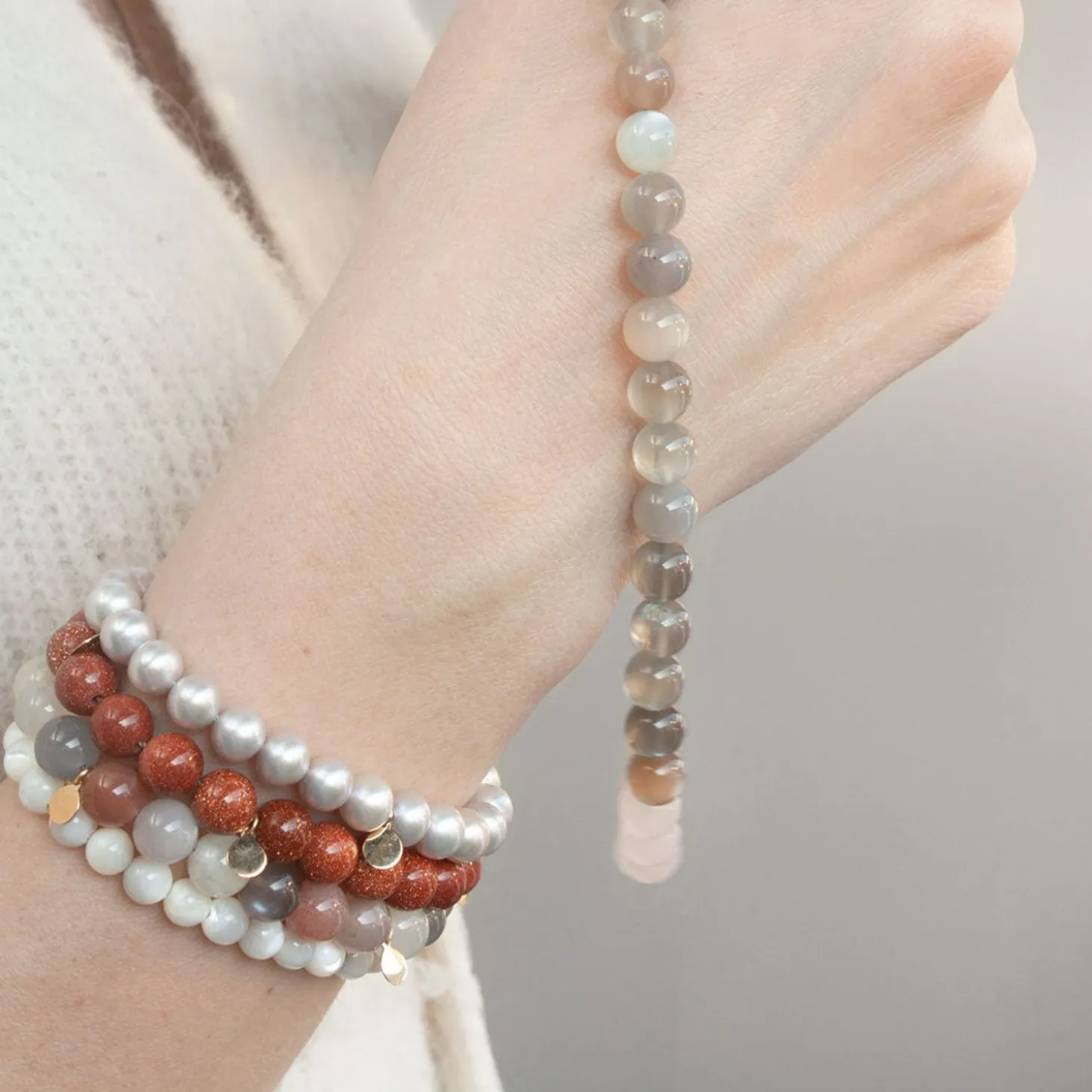 Cinta - 18Ct Gold, Mother Of Pearl Bead Bracelet^The Alkemistry New