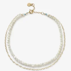 Cinta - 18Ct Gold, Mother Of Pearl Bead And Gold Chain Anklet^The Alkemistry Shop