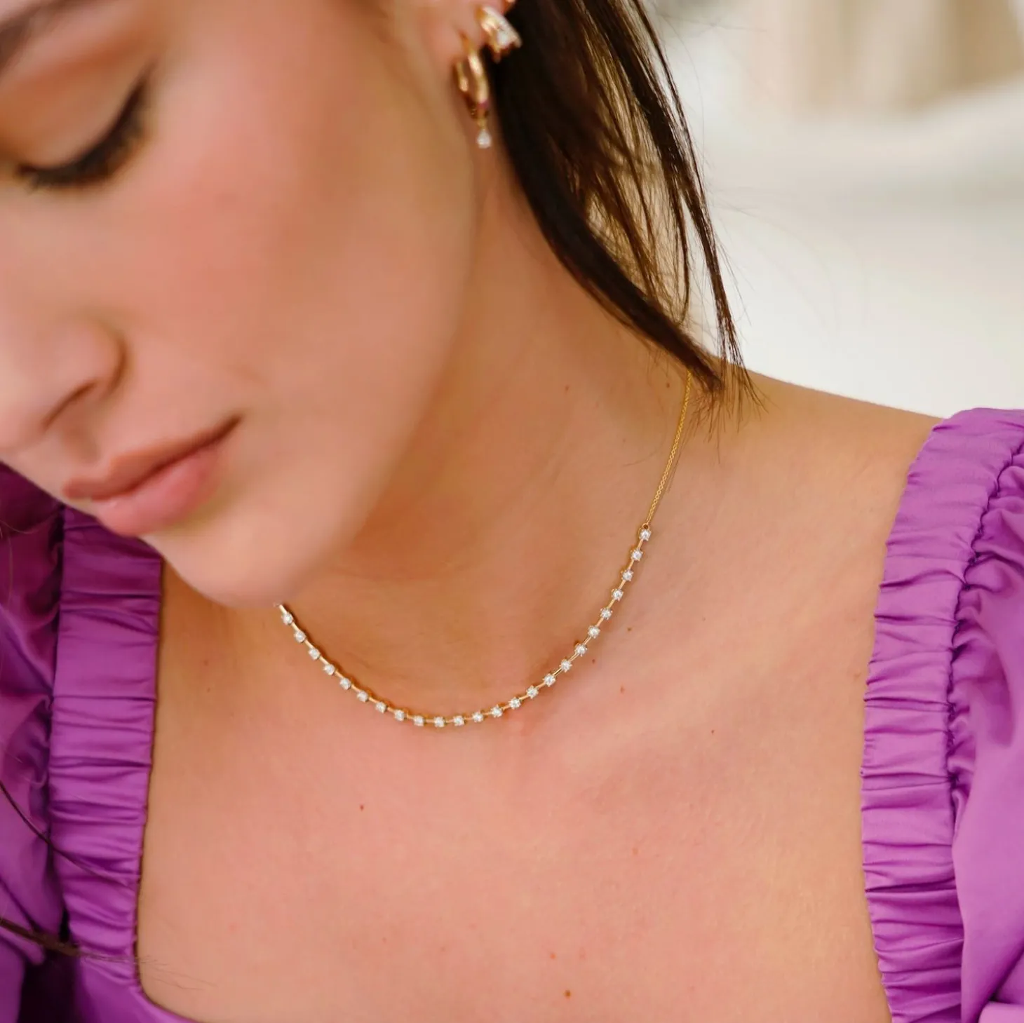 Dana Rebecca - 14Ct Gold, Ava Bea Interval Diamond Tennis Necklace^The Alkemistry Best