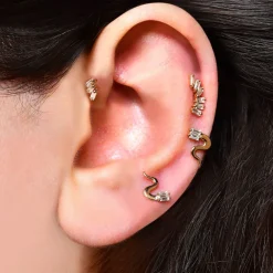 Kismet By Milka 14Ct Rose Gold Snake Baguette Diamond Screw Flatback^The Alkemistry Fashion
