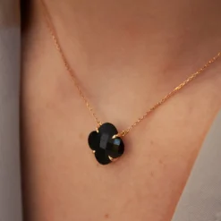 Morganne Bello 18Ct Rose Gold Victoria Clover Black Onyx Necklace^The Alkemistry Store