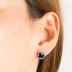 Morganne Bello 18Ct Rose Gold Victoria Clover Black Onyx And Diamond Studs (Pair)^The Alkemistry Best
