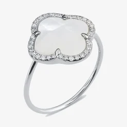 Morganne Bello 18Ct White Gold Victoria Clover Diamond Mother Of Pearl Ring^The Alkemistry Shop