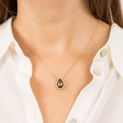 Morganne Bello 18Ct Yellow Gold Alma Pear Olive Quartz Diamond Necklace^The Alkemistry Outlet