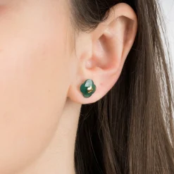 Morganne Bello 18Ct Yellow Gold Victoria Clover Green Agate Studs (Pair)^The Alkemistry Sale