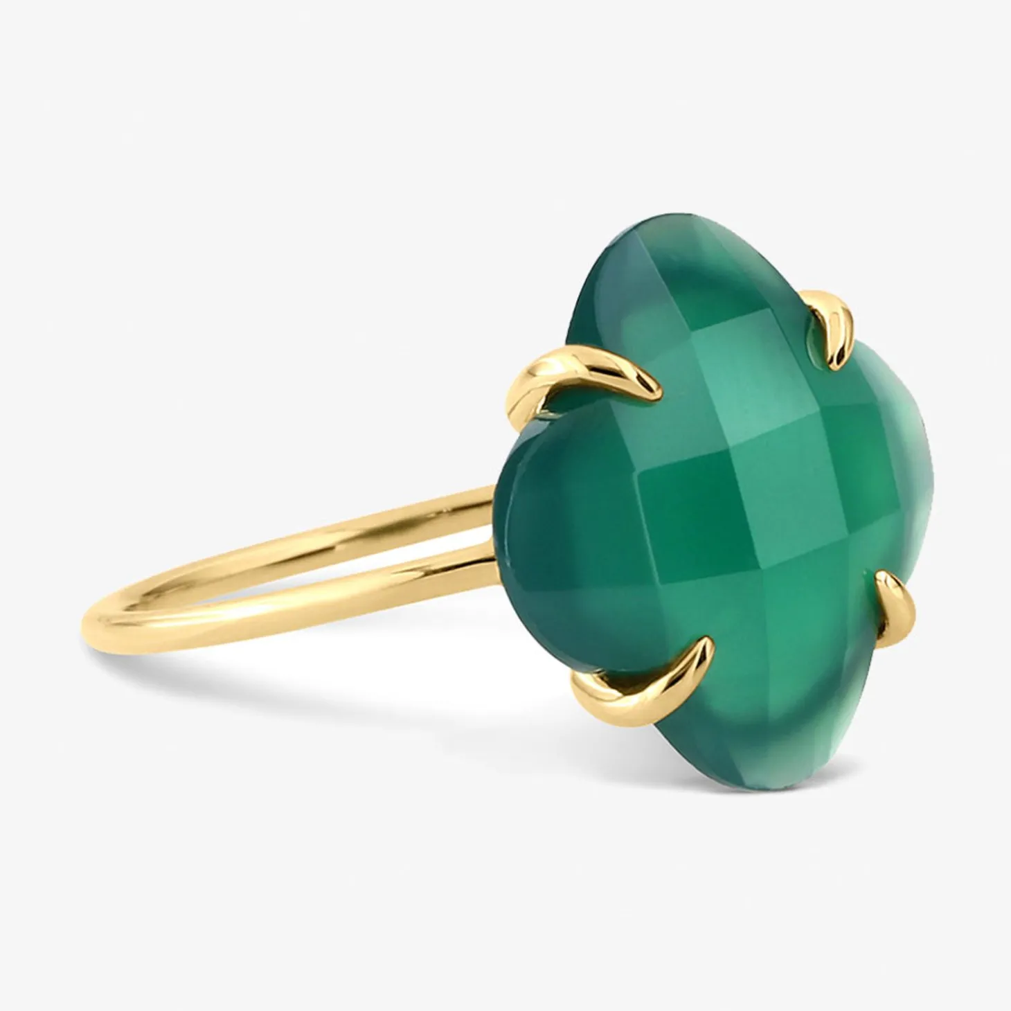 Morganne Bello 18Ct Yellow Gold Victoria Clover Green Agate Ring^The Alkemistry Sale