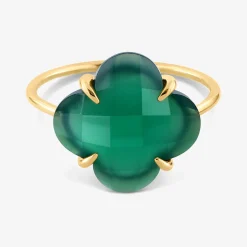 Morganne Bello 18Ct Yellow Gold Victoria Clover Green Agate Ring^The Alkemistry Sale