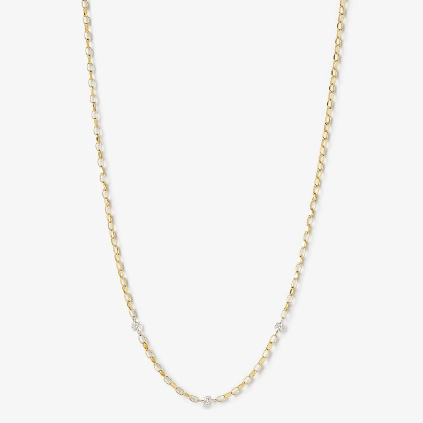 Nude Shimmer - 18Ct Gold, 3 Diamond Medium Shimmer Chain Necklace^The Alkemistry Fashion