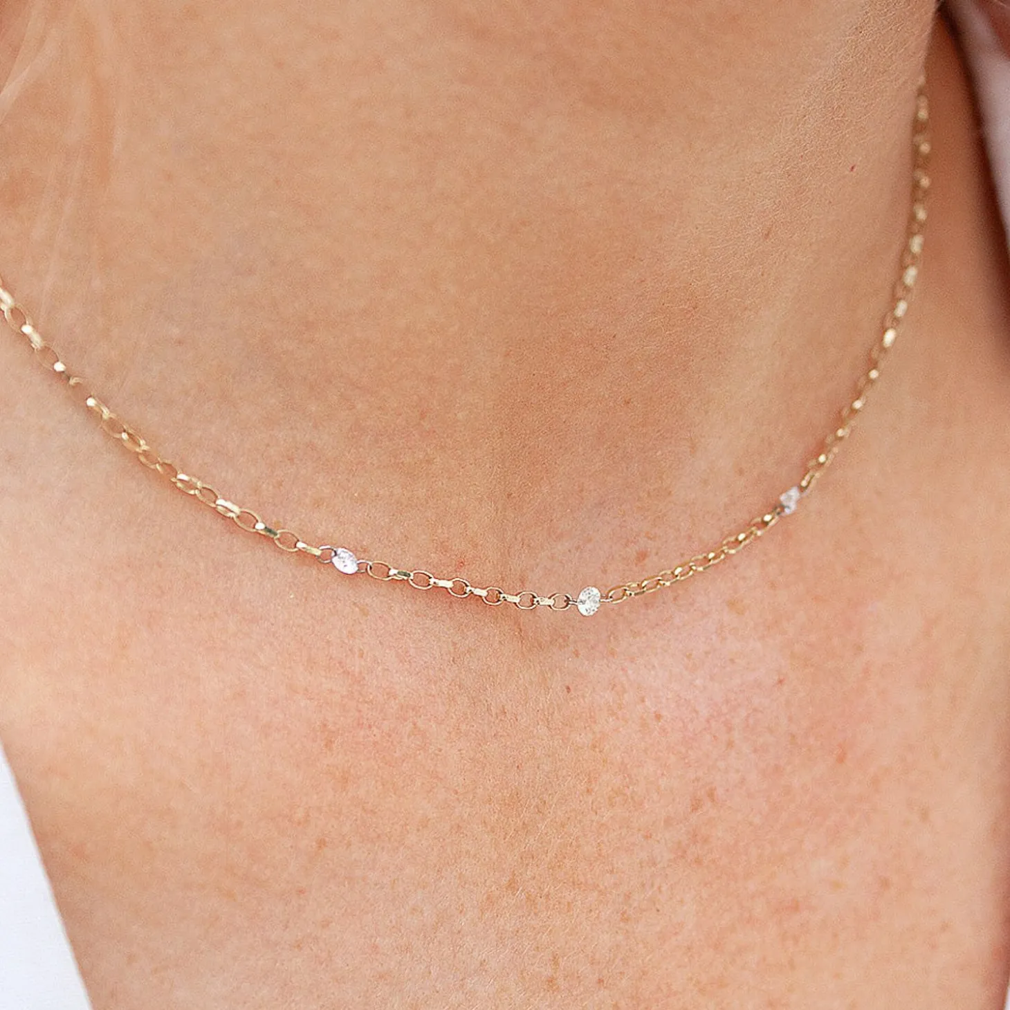 Nude Shimmer - 18Ct Gold, 3 Diamond Medium Shimmer Chain Necklace^The Alkemistry Fashion