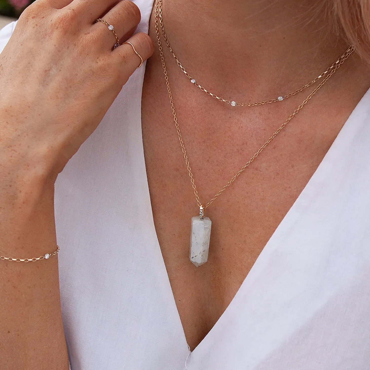 Nude Shimmer - 18Ct Gold, 3 Diamond Medium Shimmer Chain Necklace^The Alkemistry Fashion