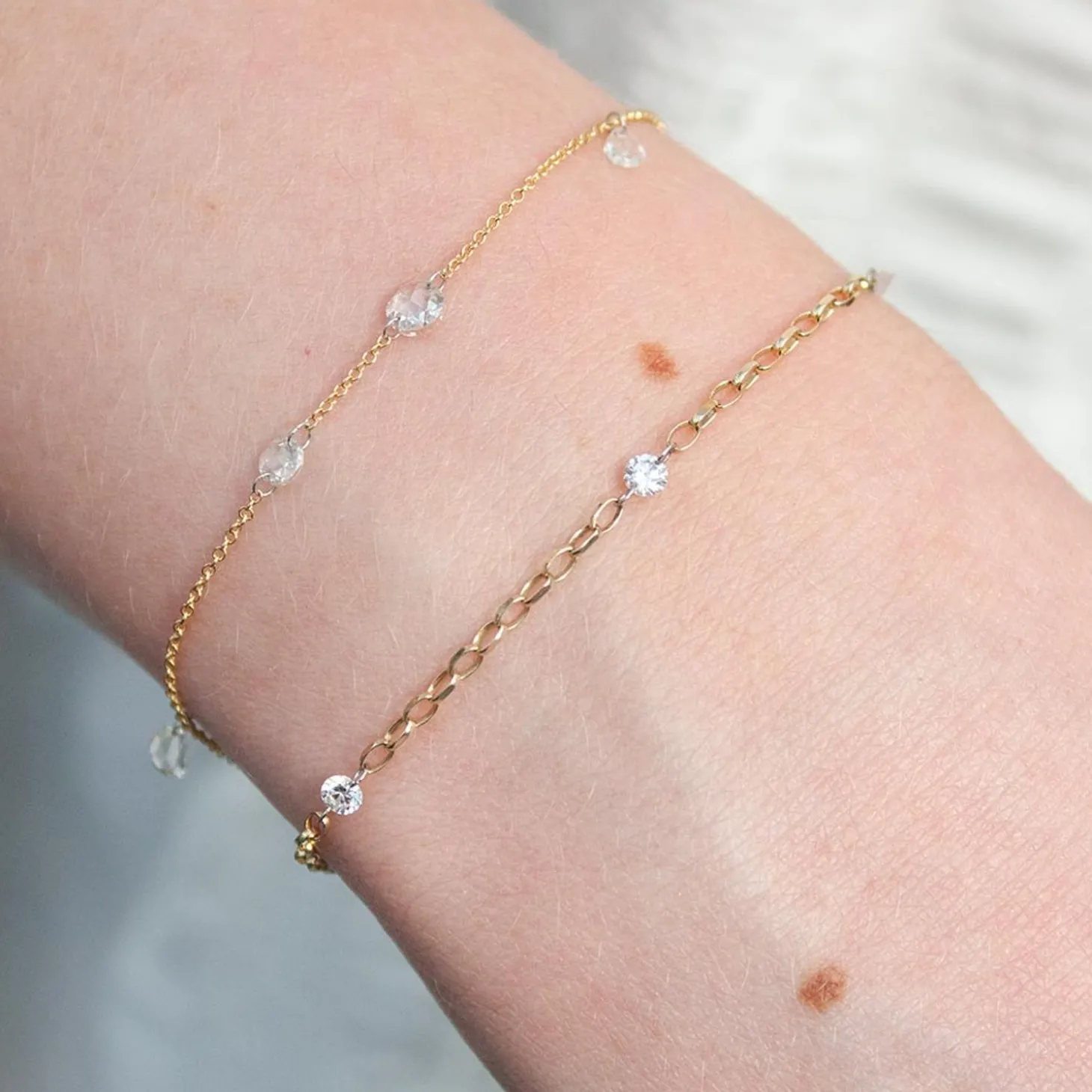 Nude Shimmer - 18Ct Gold, 3 Diamond Medium Shimmer Chain Bracelet^The Alkemistry Discount