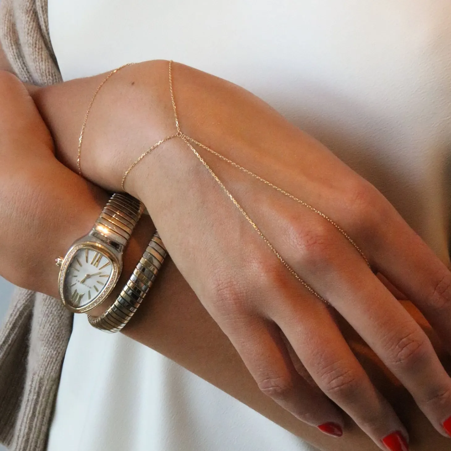 Nude Shimmer - 18Ct Gold, Fine Shimmer Double Hand Bracelet^The Alkemistry Flash Sale