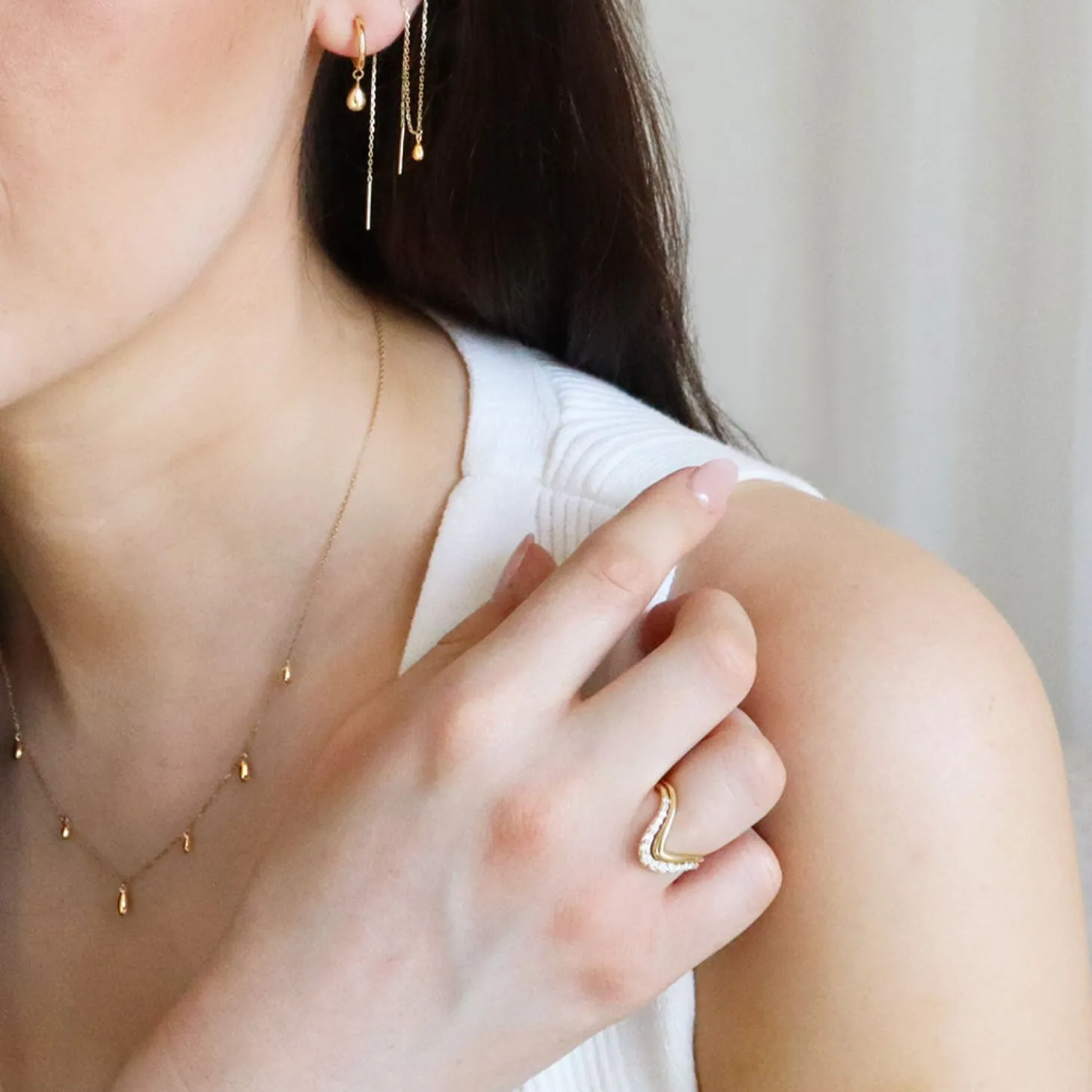 Nude Shimmer - 18Ct Gold, Medium Pear Drop Hoops (Pair)^The Alkemistry Flash Sale