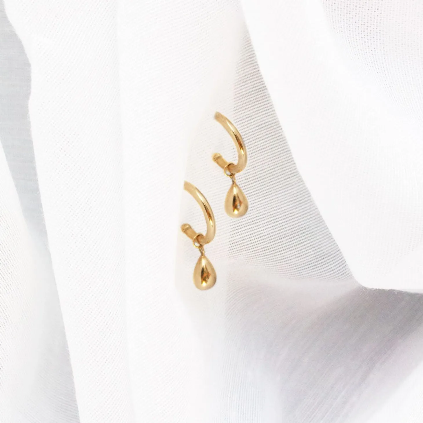 Nude Shimmer - 18Ct Gold, Medium Pear Drop Hoops (Pair)^The Alkemistry Flash Sale